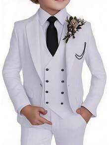 Stylish Boys 4 Piece Slim Fit One Button Formal Suit Set With Tie For Wedding Prom Party - White - View 1