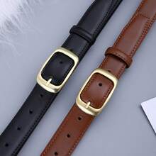 1pc Women's Metal Small Square Buckle PU Leather Belt,Simple & Fashionable, Suitable For Jeans, Trousers, Coats, Dresses, Etc. Summer, School Fall, Autumn, Halloween - 咖啡 - 查看 4