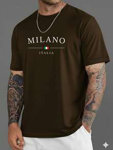 Set Of 3 Men's Crew Neck T-Shirts, Cotton Shirts, Comfortable Slim Fit, Immediate Shipping, Stylish Print, Various Colors - đen/nâu/trắng - Xem 3