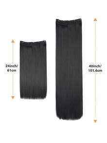 24 Inch/40 Inch Women'S Straight Clip-In Hair Extensions Bundles, 5 Clip Shaped Design, All-In-One Hair-Volume Synthetic Wig, Easy To Use, Suitable For All Hair Types, Natural Results - Black - View 4