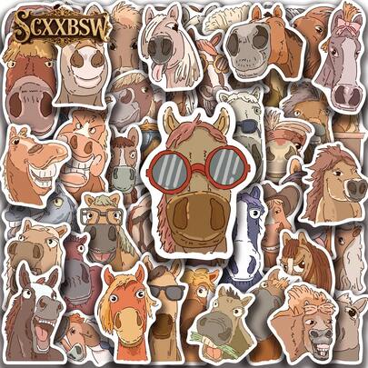  SCXXBSW 50张卡通马趣味贴纸套装，酷炫动漫贴纸，装饰贴纸，防水，经典礼品装饰，超值装，可爱卡通贴纸，防水手机壳装饰贴纸。可粘贴于笔记本电脑、手机、水瓶、摩托车、滑板、行李箱等，开启您的DIY创意之旅。万圣节、圣诞节及其他节日送礼佳品。