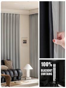 1pc Full Blackout Thermal Curtain - 99% UV Resistant Polyester, Rod Pocket Hanging, Non-Bleachable Plain Weave, Bedroom Art Theme, Coated Blackout Thermal, Noise Reducing - Ideal For Bedroom, Farmhouse And School Deep Sleep - Light Grey - View 2