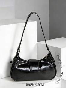 Bolso de motocicleta de cuero suave y desgastado con remaches, hebilla y decoración de nube plisada, adecuado para el trabajo, el transporte, las citas y las fiestas - Negro - Ver 2