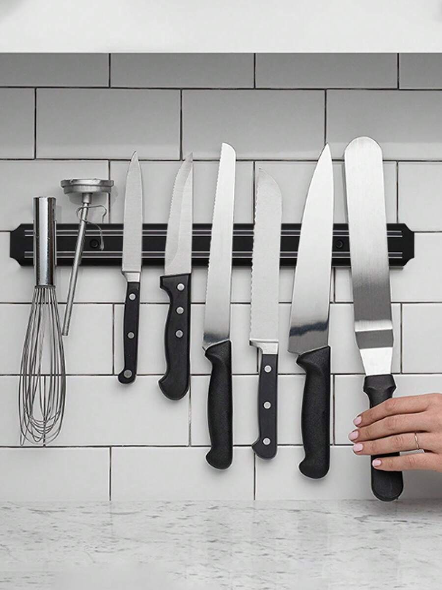 1个强力磁性厨房刀具壁挂架，金属刀架，ABS材质刀架，厨房用具 - 黑色 - 查看 1