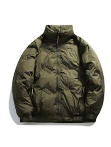 Abrigo de plumas para hombre invierno moda americana cuello alto grueso chaqueta piloto holgada abrigo casual de algodón - Verde militar - Ver 5