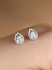 S925 Sterling Silver Shiny Zirconia Snake Stud Earrings, 5A Zirconia French Ear Bone Stud, Hypoallergenic Ear Piercing Care, Valentine's Day Birthday Gift With Jewelry Box - Silver - View 8