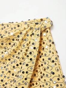 YROOE 时尚女装新款亮片迷你裙，百搭时尚，适合街头风、派对、性感、优雅场合，欧美性感收腰/紧身裙 - 浅黄色 - 淺黃色 - 查看 5