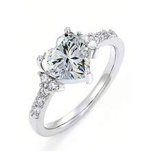 1 Pc 18K Gold Plated Stainless Steel Natural Amethyst CZ Heart Ring Fashion Wedding Jewelry For Women Valentine Mother Day Best Friend Gift - 白色 - 查看 4