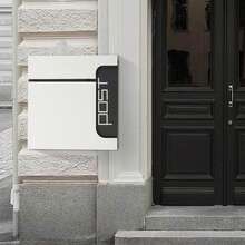 Wall Mounted Mailbox With Keys, Black & White Modern Outdoor Mail Box, Large Capacity 14x14x4 In, Modern Outdoor Mailbox, Wall Mounted Mail Box With Lock And 2 Keys, Black Or White Large Capacity Mailbox, Galvanized Steel For Porch,  Anti-Theft Lock, Rust Resistant Steel, Easy To Install, Weather Resistant - Black and White - View 4
