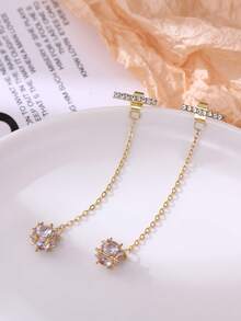 2pcs Fashionable Elegant Tassel Crystal Ball Earrings For Women (No Gift Box) - Yellow Gold - View 4