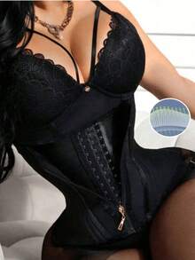 1pc Waist Cincher Zipper Front Compression Bustier, Waist Trainer Girdle,Women Tummy Control Shapewear, Colombian Waist Trainer,Suitable For Various Occasions - Black - View 1