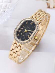 4pcs/Set Women's Elegant Quartz Wristwatch With Steel Strap, Compact Dial With Roman Numeric Scale, Plus Bracelet, No Watch Box Included