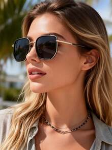 1 Pair Women's Leopard Print Copper Geometric Full Frame Stylish & Design Business Casual Elegant Street Style Basic Eyeglasses, Suitable For Office Attire, Outdoor Activities, Golf, Family Outings, Festivals, Women's Accessories - Multicolor - View 4