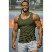 Basic American Ribbed Tank Top - xanh quân đội - Xem 3