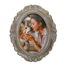Oval Vintage Picture Frame 4x6, Matted Antique Silver Photo Frames With Glass Front, Desktop & Wall Hanging Home Vintage Decor, Mother's Day Gift Ideas (Silver Rose, 4x6) - B-銀玫瑰 - 查看 2