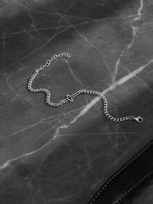 1pc Men's Hollow Cross Stainless Steel Chain Bracelet, Minimalist & Fashionable For Daily Wear - Silver - View 2