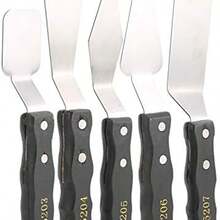 Juego de 5 esptulas y cuchillos de paleta, Esptulas de paleta, mango de madera negra, acero inoxidable, esptula para pintura al leo, accesorios para pintura al leo, yeso - como se muestra en la figura - Ver 8