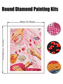 Pink Diamond Art Kits For Adults Beginner,DIY Modern Diamond Painting 5D Round Full Drill Diamond Dots Gem Art Crafts With Tools,Funny Crafts For Home Wall Decor&Gift- - Multicolor - View 2