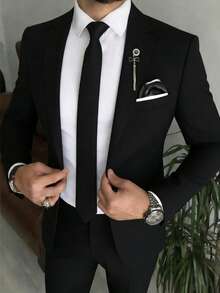 I FineLong Costume d'affaires pour hommes, ensemble de 2 pièces comprenant une veste et un pantalon, poches non ouvertes