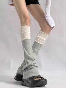 1 Pair Spring/Autumn New Korean Style Mesh Ballerina Patchwork Leg Warmers, Light Gray/White/Black Knitted Flared Leg Warmers, Y2K Subculture Hot Girl White Thigh High Leg Warmers - Multicolor - View 14
