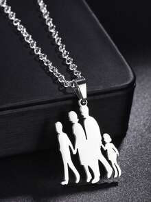 1件时尚温馨的不锈钢亲子吊坠项链，母亲节/父亲节礼物 - 銀色 - 查看 6