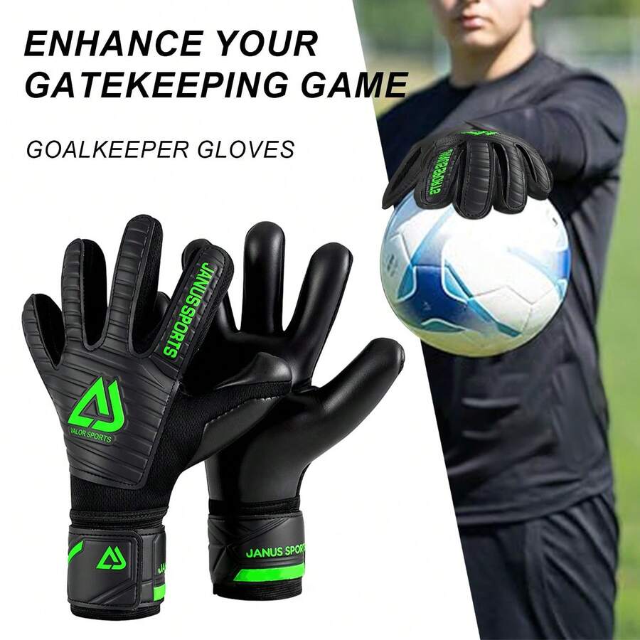 高性能专业守门员手套，防滑耐用乳胶材质，高度透气，多功能足球守门员手套 - 彩色 - 查看 1