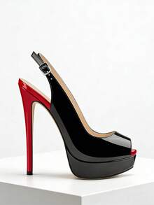 Ziheels Women's Platform Stiletto Heels Shoes Peep Toe Pumps Heels For Party Dance Wedding - Black Red - 查看 4