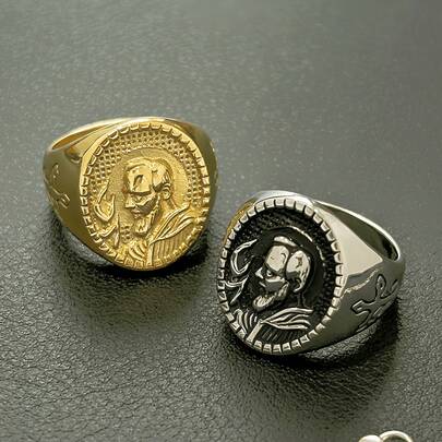 1 adet Vintage Dini Tarzda Paslanmaz Çelik Başmelek Mikail Heykeli Dekoratif Erkek Yüzüğü, Bahar Festivali Hediyeleri ve Günlük Kullanım İçin Uygundur