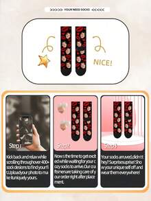 1 Pair Customized Text & Graphic Print Funny Couple Socks, Can Customize Photos And Names, Personalized Couple Socks Suitable For Valentine's Day, Birthday, Christmas And Other Occasions - Black - View 3