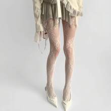 A Pair Of Autumn Lace Pantyhose Jacquard Mesh Stockings Melad Color Series Fishnet Stockings Women Suitable Party And Date Scenes - 白色一對 - 查看 3