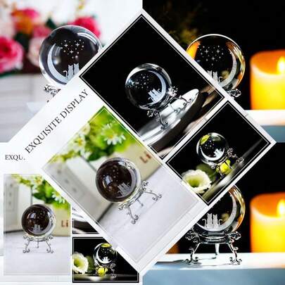 Home Decor Gifts For Cat Lovers: Crystal Ball Paperweight With Stand Base, Cats & Moon Design