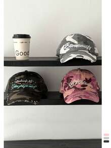 男女通用迷彩棒球帽，街头潮流可调节后扣帽，宽边防晒，做旧牛仔软顶帽，男女皆宜 - 彩色 - 查看 5