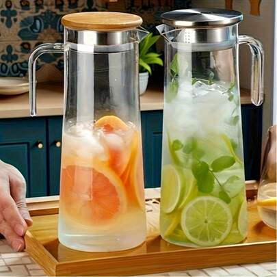 1pc Heat-Resistant Large Capacity Transparent Juice Pitcher - Ins Style Summer Beverage Container - Suitable For Iced Tea, Juice, Coffee, Cold Brew Tea - Ideal For Home, Restaurant, Office Use - Best Holiday Gift