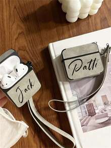 [Customized]Personalized Custom Luxury Name Letter Customized Cover Compatible With Airpods 1 2 3 4 Pro 2 Pro 3 Simple Solid Color With Wristband Cover Anti-Drop Earphone Case - Multicolor - View 4