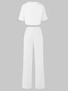 Conjunto casual elegante de 2 peças para primavera/verão, para deslocações diárias, escritório e negócios, conjunto casual feminino, conjunto feminino elegante, roupa árabe branca - Branco - Ver 6