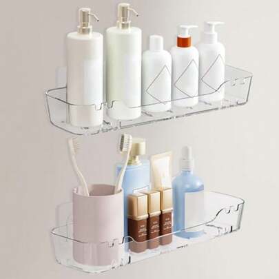 2 Paquetes de Estantes de Ducha de Acrílico, Organizador de Ducha Adhesivo Montado en la Pared, Organizador y Almacenamiento de Baño, Sin Perforación, Secado Rápido, Fácil de Limpiar e Instalar, Transparente