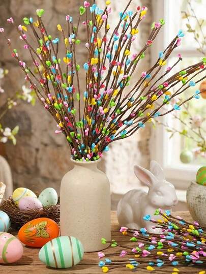 10pcs Artificial Colorful Berry Flower Stems, Easter Decor Plants, DIY Wreath, Egg Hunt Decor, Tabletop Decor, DIY Crafts, Birthday Party, Spring Theme Party Decor, Vase Filler