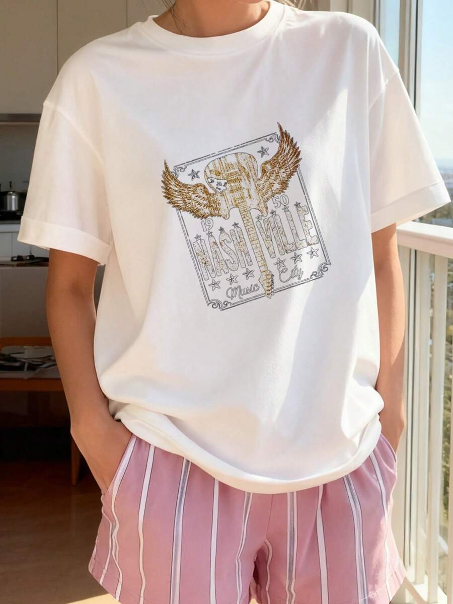 Women's NASHVILLE Music City Country  Music Guitar - White 1 - View 1