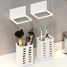 Bathroom Toothbrush Toothpaste Comb Storage Rack, Wall-Mounted Vanity Shaver Holder, No Drilling Required - Black - View 10