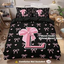 3pcs Bedding Set (1 Duvet Cover + 2 Pillowcases, No Filler), Black Bow & Letter Pattern, Suitable For Daily Use, Festivals, Gifts For Lovers, Friends, Family, Soft, Warm, Skin-Friendly Duvet Cover, Various Sizes, Extra Large Size, Fit For Couples Or Single Bed, Suitable For Boys, Girls, Teenagers Bedroom, Guest Room, Game Room, Vacation Rental And Hotel - 2778+SJT+K - View 6