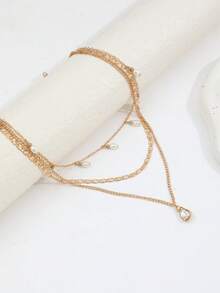 1 Stück Wassertropfen Anhänger Halskette für Frauen, mehrlagige Kette Choker, modischer weiblicher Party Glanz Schmuck Geschenk - Goldgelb - Übersicht 2