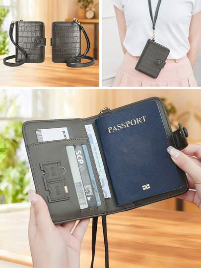 Ny bärbar Halter ID-korthållare, stöldskyddande RFID-blockerande passhållare, multifunktionell resepassplånbok