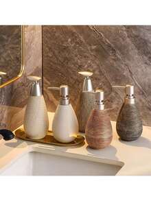 1pc Creative Retro Style Ceramic Push-Type Soap Dispenser With Pump, Hand Soap Bottle, Suitable For Bathrooms Kitchens And Toilets