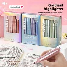 活力渐变荧光笔套装 - 4 支装特大双头马克笔，适用于笔记记录、日记和旅行、护眼涂鸦笔、学校和办公用品