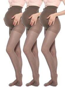 1件装孕妇托腹连裤袜，米色、黑色、灰色可选，松紧腰带，轻薄透气，适合春夏穿着，孕妇装