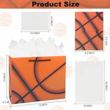 13" Basketball Party Favor Gift Paper Bags, Large Basketball Gift Wrap Bag With Tissue Paper For Sports Party Birthday Goodie Gifts Treat Wrapping Bags - 橘子 - 查看 7