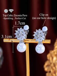 1 Đôi bông tai kẹp không cần xỏ lỗ hình bông tuyết đính đá Cubic Zirconia lấp lánh, mạ bạc, trang sức cưới không cần lỗ tai dành cho nữ, thích hợp cho đám cưới, tiệc đính hôn, dạ hội, cô dâu, phù dâu, quà tặng cho phái nữ - trắng - Xem 6