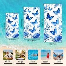 1条蓝色蝴蝶图案沙滩巾，超柔软超细纤维特大号沙滩毯，超强吸水浴巾，适合旅行、游泳池、潜水、冲浪、瑜伽、露营等场合，多种尺寸可选，沙滩、泳池、旅行、露营、瑜伽必备用品 - 彩色 - 查看 3