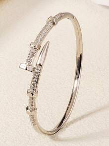 1pc Elegant Copper Zirconia Inlaid Women's Bracelet, Luxury Style Wedding Guest Favor - Multicolor - View 8