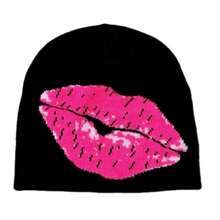 1pc Oversized Lip Print Graffiti Style Warm Knit Beanie Hat, Versatile Casual Streetwear For Men, Great Gift For Holidays - Big Lips - View 3